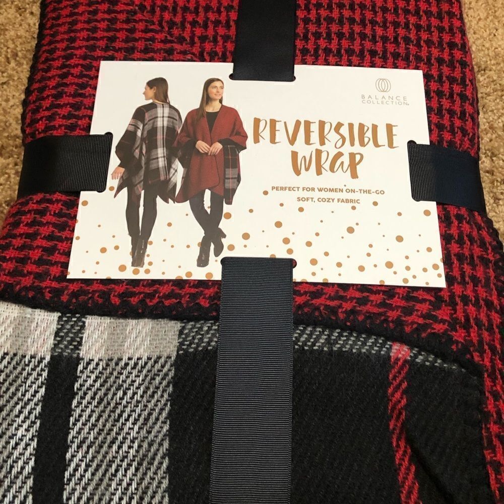 Balance Collection Reversible Plaid Houndstooth Piano Scarf Wrap One Size Fleece